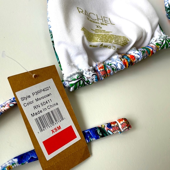 Rachel Roy triangle string bikini top Moroccan blue orange white multi XS to M - Picture 3 of 12